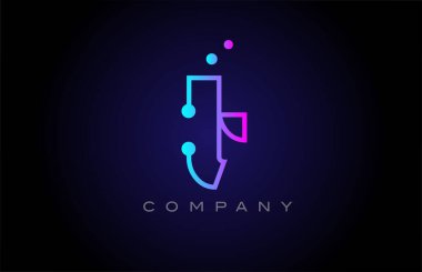 pink blue T dot line alphabet letter logo icon design. Creative template for company and business