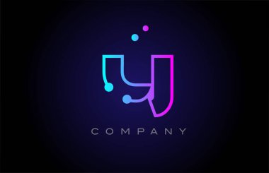 pink blue Y dot line alphabet letter logo icon design. Creative template for company and business