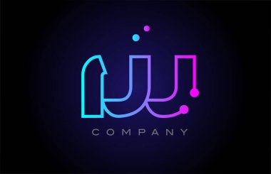 pink blue W dot line alphabet letter logo icon design. Creative template for company and business