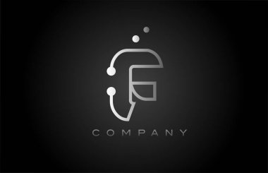 black white grey F dot line alphabet letter logo icon design. Creative template for business and company