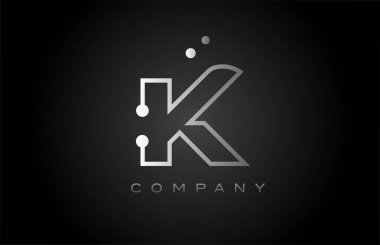 black white grey K dot line alphabet letter logo icon design. Creative template for business and company