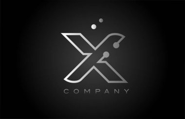 black white grey X dot line alphabet letter logo icon design. Creative template for business and company