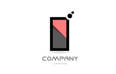 pink I geometric alphabet letter logo icon with dots and black and white color. Creative template for business and company