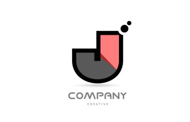 pink J geometric alphabet letter logo icon with dots and black and white color. Creative template for business and company