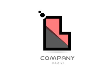 pink L geometric alphabet letter logo icon with dots and black and white color. Creative template for business and company
