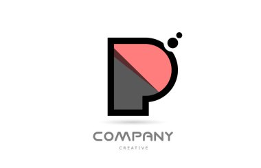 pink P geometric alphabet letter logo icon with dots and black and white color. Creative template for business and company