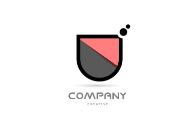 pink U geometric alphabet letter logo icon with dots and black and white color. Creative template for business and company