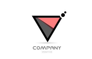 pink V geometric alphabet letter logo icon with dots and black and white color. Creative template for business and company