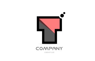 pink T geometric alphabet letter logo icon with dots and black and white color. Creative template for business and company