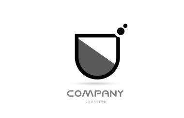 U black white geometric alphabet letter logo icon with dots. Creative template for company