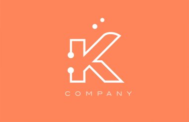 K orange white dot line alphabet letter logo icon design. Creative template for company and business
