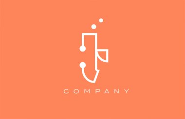 T orange white dot line alphabet letter logo icon design. Creative template for company and business