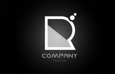 R black and white alphabet letter logo icon with dots. Creative template for business and company 