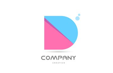 D pink blue geometric alphabet letter logo icon. Creative template for business and company