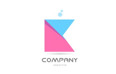 K pink blue geometric alphabet letter logo icon. Creative template for business and company