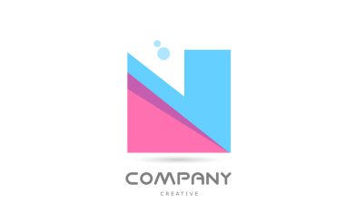 N pink blue geometric alphabet letter logo icon. Creative template for business and company