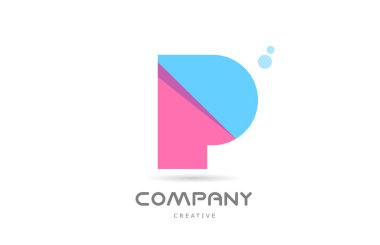 P pink blue geometric alphabet letter logo icon. Creative template for business and company