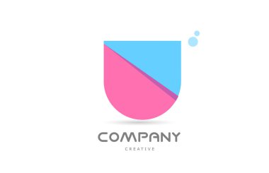U pink blue geometric alphabet letter logo icon. Creative template for business and company