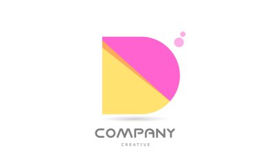 D yellow pink geometric alphabet letter logo icon. Creative template for company and business