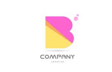 B yellow pink geometric alphabet letter logo icon. Creative template for company and business