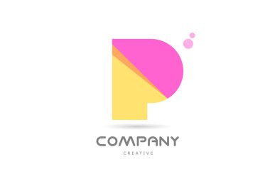 P yellow pink geometric alphabet letter logo icon. Creative template for company and business