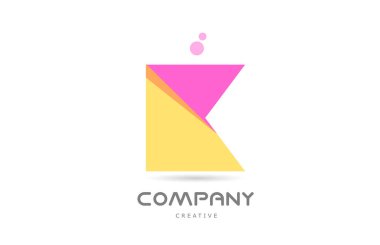 K yellow pink geometric alphabet letter logo icon. Creative template for company and business