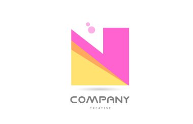 N yellow pink geometric alphabet letter logo icon. Creative template for company and business