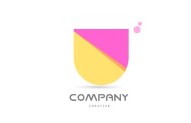 U yellow pink geometric alphabet letter logo icon. Creative template for company and business