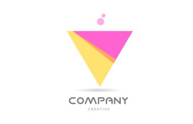 V yellow pink geometric alphabet letter logo icon. Creative template for company and business