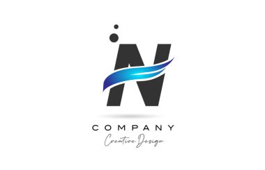 N grey blue dots alphabet letter logo icon. Creative template for business and company
