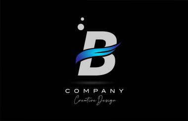 B grey alphabet letter logo icon with blue swoosh. Creative template for company and business