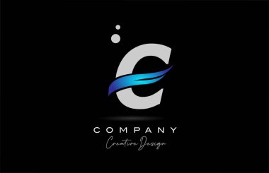 C grey alphabet letter logo icon with blue swoosh. Creative template for company and business