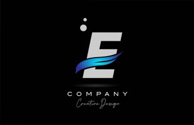 E grey alphabet letter logo icon with blue swoosh. Creative template for company and business