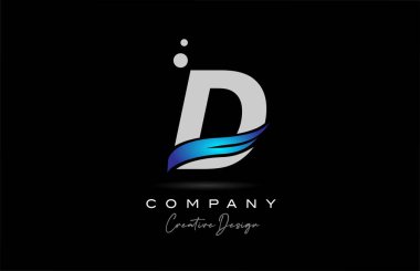 D grey alphabet letter logo icon with blue swoosh. Creative template for company and business