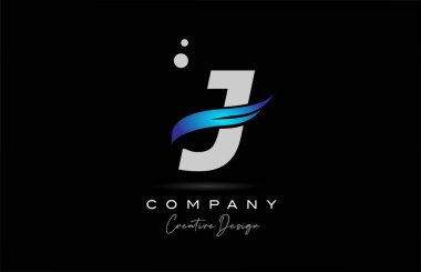 J grey alphabet letter logo icon with blue swoosh. Creative template for company and business