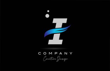I grey alphabet letter logo icon with blue swoosh. Creative template for company and business