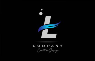 L grey alphabet letter logo icon with blue swoosh. Creative template for company and business