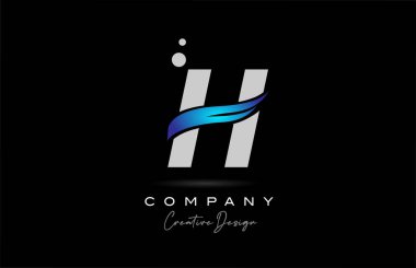 H grey alphabet letter logo icon with blue swoosh. Creative template for company and business