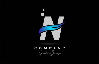 N grey alphabet letter logo icon with blue swoosh. Creative template for company and business