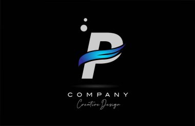 P grey alphabet letter logo icon with blue swoosh. Creative template for company and business