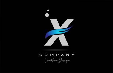 X grey alphabet letter logo icon with blue swoosh. Creative template for company and business