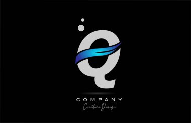 Q grey alphabet letter logo icon with blue swoosh. Creative template for company and business