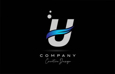 U grey alphabet letter logo icon with blue swoosh. Creative template for company and business