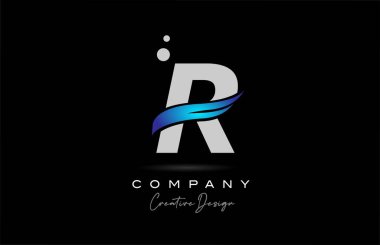R grey alphabet letter logo icon with blue swoosh. Creative template for company and business