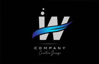 W grey alphabet letter logo icon with blue swoosh. Creative template for company and business