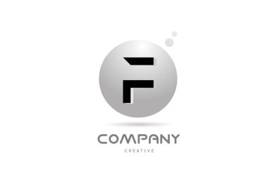 F 3d grey sphere alphabet letter logo icon design with dot. Creative template for company and business