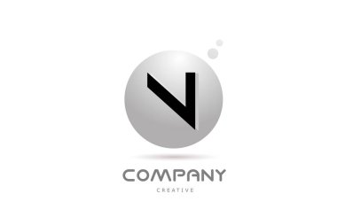 N 3d grey sphere alphabet letter logo icon design with dot. Creative template for company and business