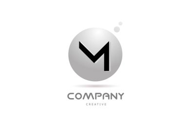 M 3d grey sphere alphabet letter logo icon design with dot. Creative template for company and business