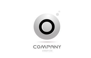 O 3d grey sphere alphabet letter logo icon design with dot. Creative template for company and business
