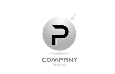 P 3d grey sphere alphabet letter logo icon design with dot. Creative template for company and business
